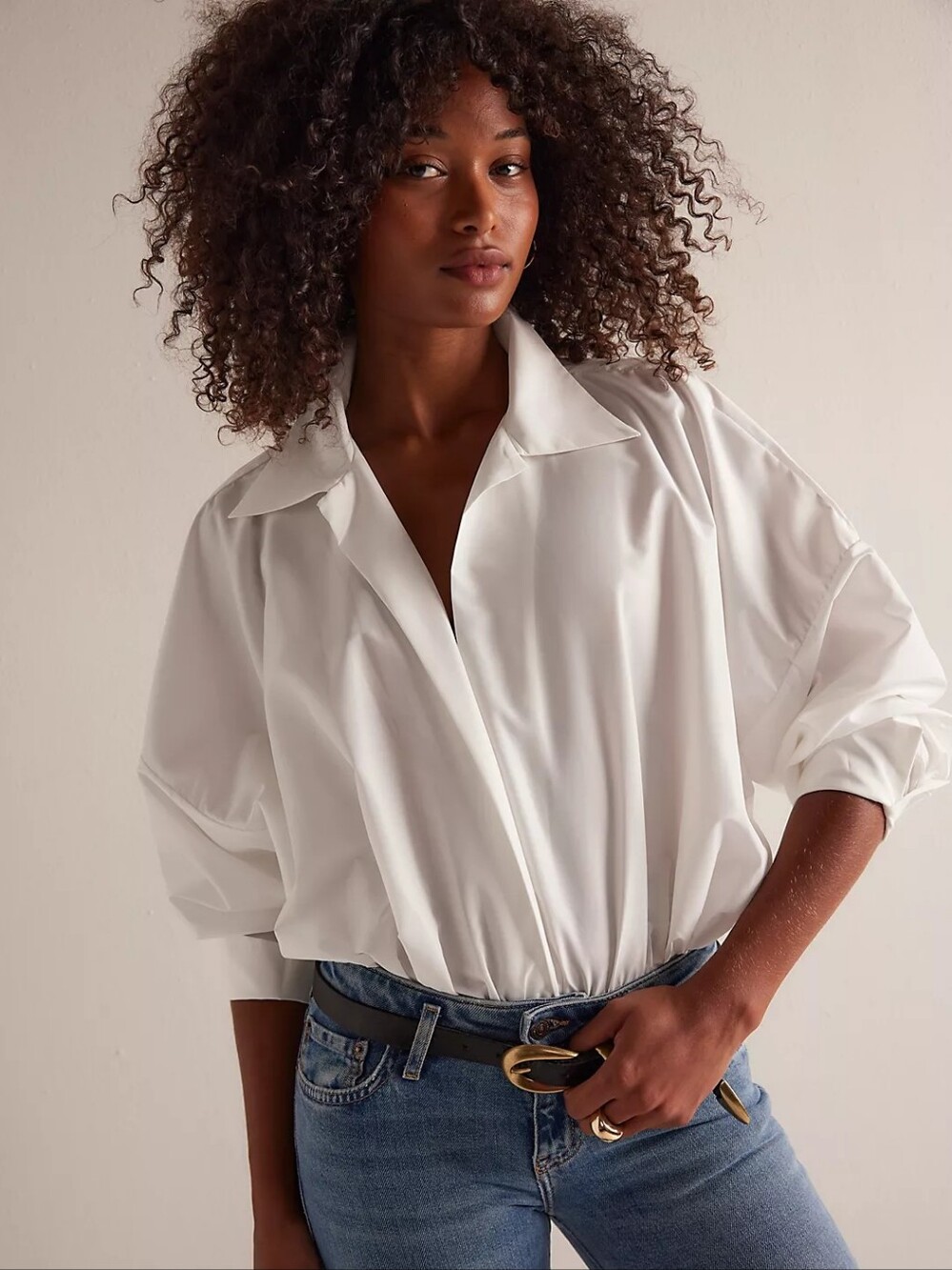 Norma Kamali White Oversized Bodysuit Blouse